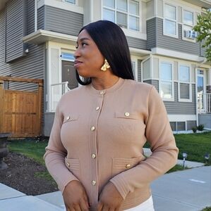Chic Button-Up Cardigan in Tan